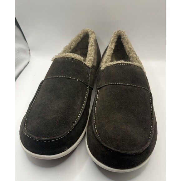 Spenco Orthotic Mens 10D Suede  Dark Brown-soft blended Wool Lined Slipper - Picture 1 of 5